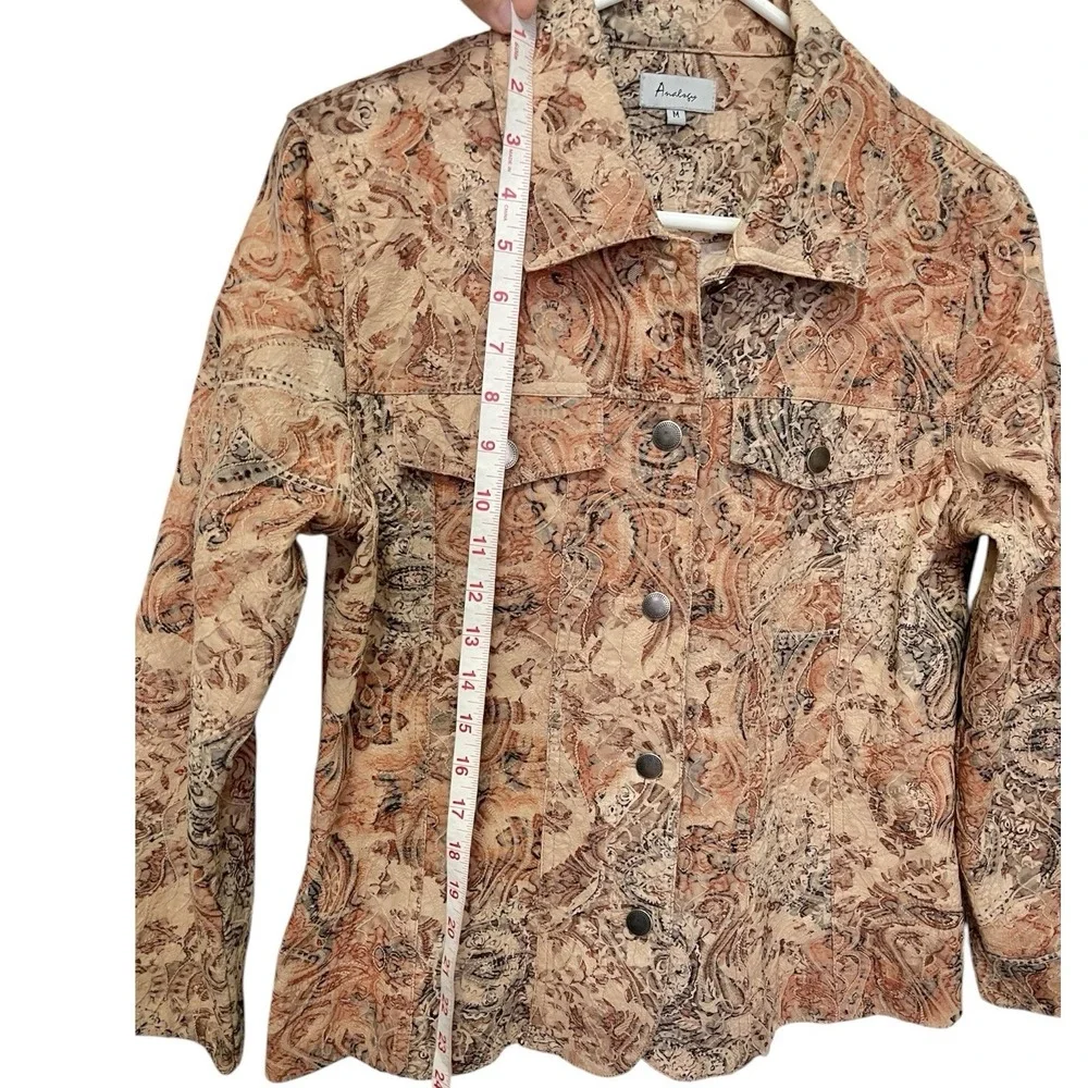 Analogy Medium Brown Embroidered Denim Style Jacket Button Front TexturedCowgirl - Picture 4 of 13